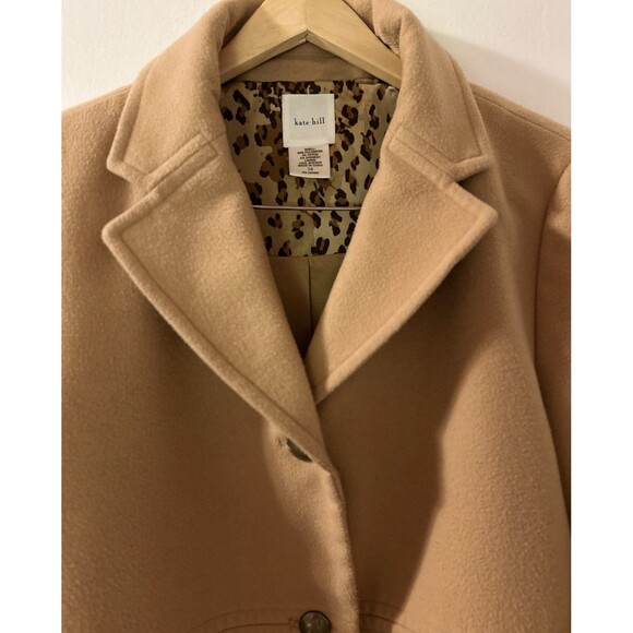 Kate Hill Women’s blend camel Pea Coat short Size 14 Rayon-Polyester Blend - Picture 5 of 7